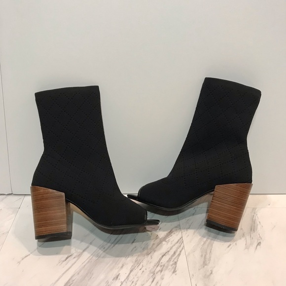 Kelsi Dagger Macey Knit Peep Toe Black Sock Bootie - Picture 4 of 9